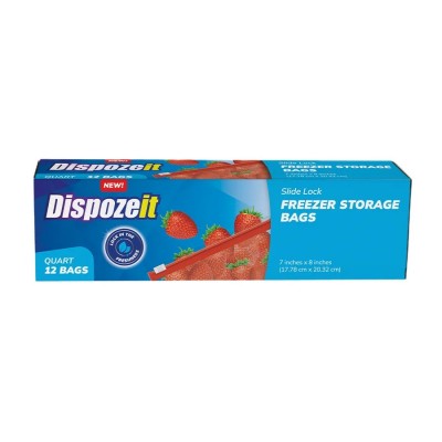DISPOSEIT FREEZER STORAGE BAG QUART SIZE W/ SLIDER LOCK 12CT/ DISPLAY